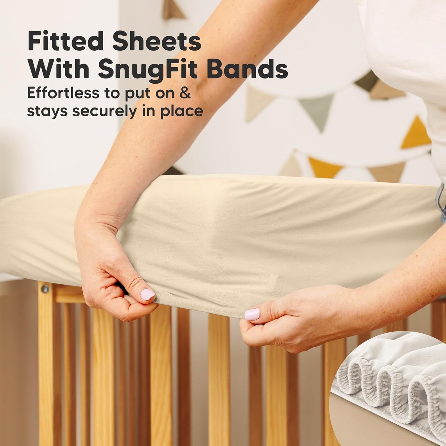 Skiennix Waterproof Crib Mattress Protector - Soft Quilted Cotton Pad, 52" x 28", Machine Washable | 2-Pack (Khaki/Mavy)