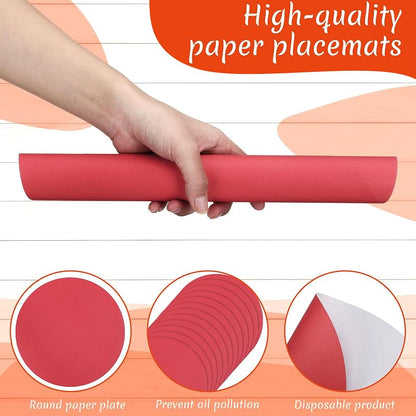 Light Red 120 Pcs Round Disposable Paper Placemats - 12 Inch Party Tableware
