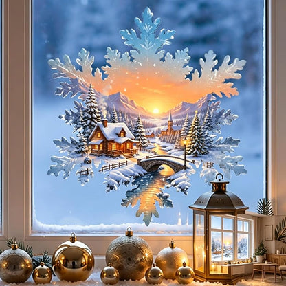 Snowflake Cabin Window Decal - Self-Adhesive Christmas Window Clings, 1 Sheet, Style4