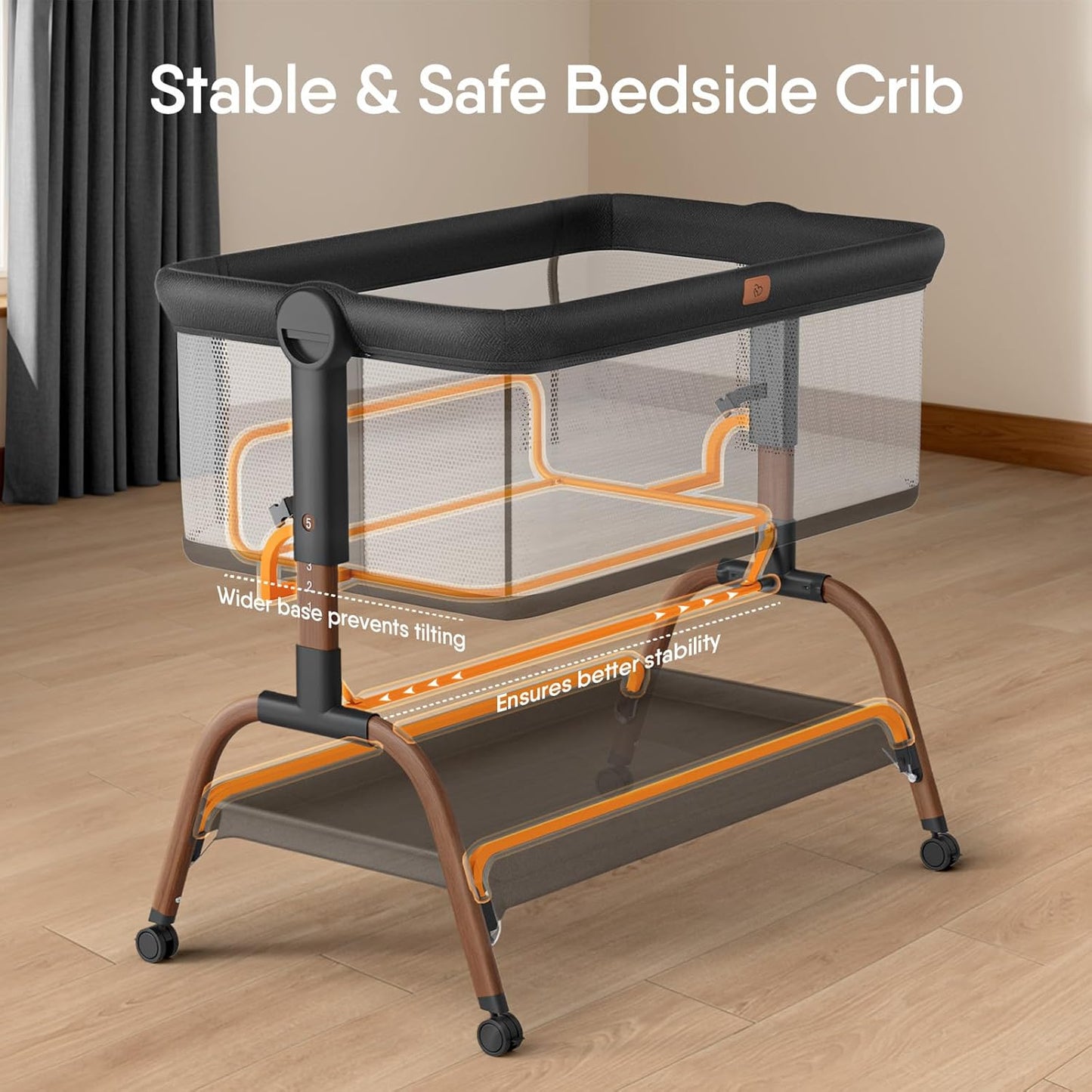Skiennix Baby Bassinet - 3-in-1 Bedside Sleeper with Mattress & Breathable Sheet | Adjustable Height, Full-Mesh Sides