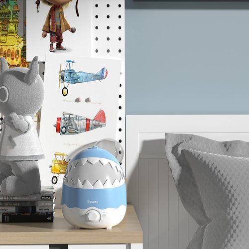 Bucexo Humidifiers for Baby Bedroom, Cool Mist Humidifier for Kids Nursery, Air Humidifier with Essential Oil Diffuser and Night Light, Timer, BPA Free, 1.6L, Up to 40Hours, Shark, Ideal for baby