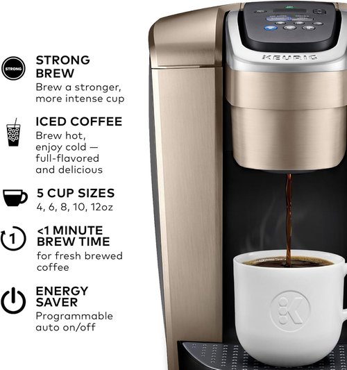 Keurig K-Elite Coffee Maker - Programmable Single Serve with Strength Control & Iced Coffee Feature - Brushed Gold