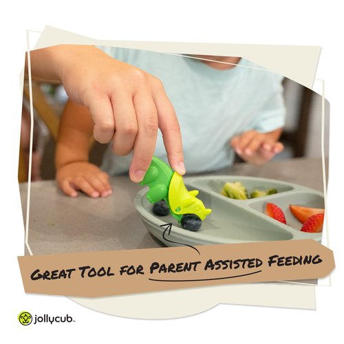 Jollycub® Interactive Toddler Utensils, Dino Chomperware™, Kids Silverware Set, BPA Free, Made in USA (Purple Fruits)