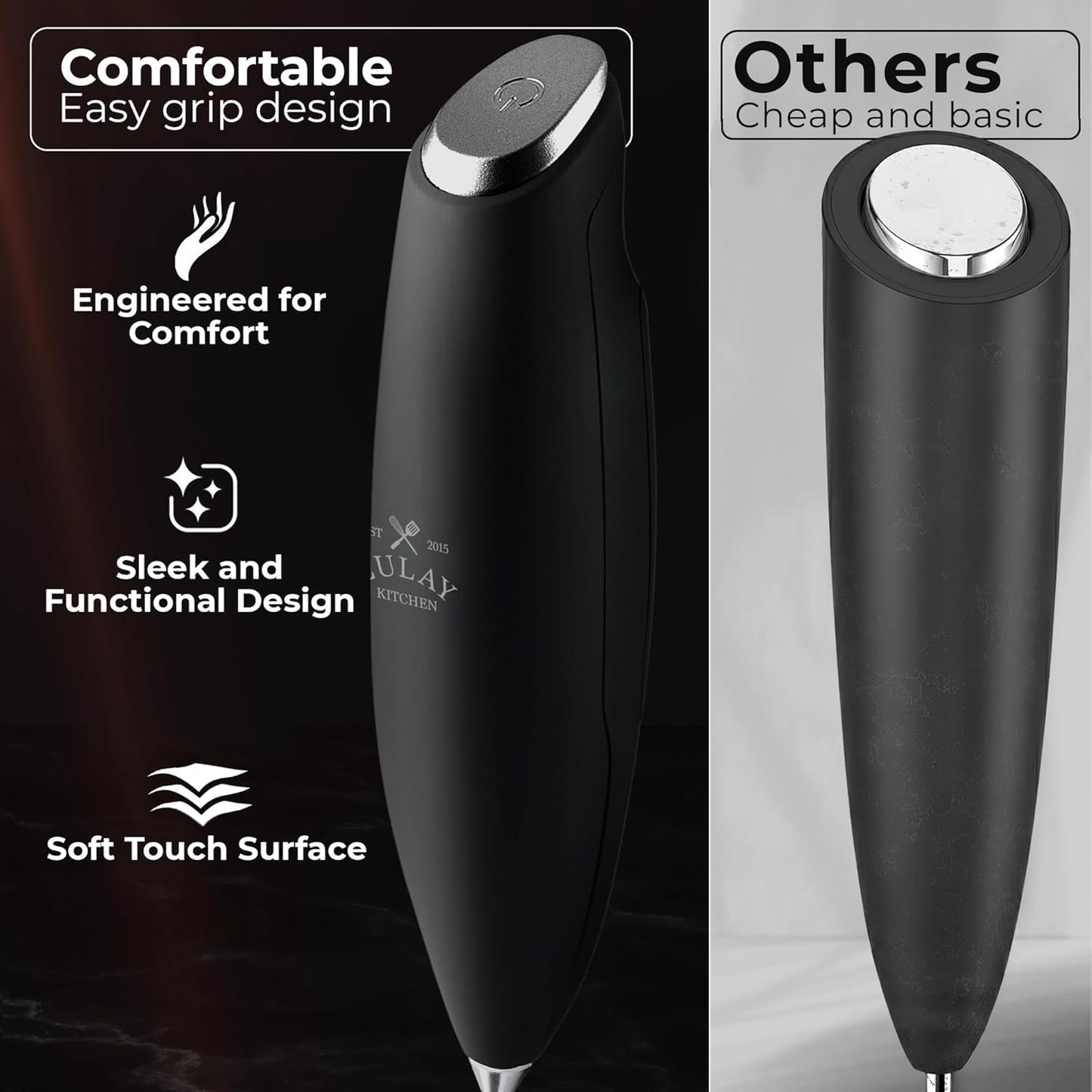 Zulay Kitchen Patented Tornado Triple Whisk Milk Frother with 2 Duracell Batteries – Handheld Foam Maker for Coffee, Lattes, Matcha & Hot Chocolate – Rich, Creamy Froth in Seconds