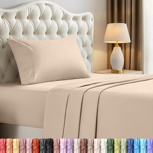 Utopia Bedding Twin XL Sheet Set – 3 Piece Bed Sheets for Twin XL Size Bed, Soft and Breathable Microfiber, Includes 1 Fitted Sheet, 1 Flat Sheet and 1 Pillowcase – Oeko Tex (Beige)