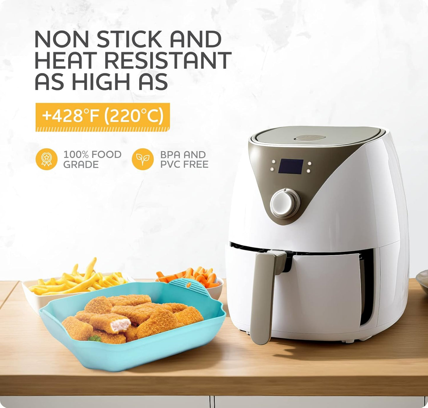 Zip Standing Reusable Silicone Air Fryer Liners - 7.5" Square for 4-7QT Air Fryers | Easy to Clean & Durable