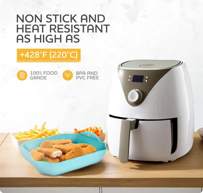 Zip Standing Reusable Silicone Air Fryer Liners - 7.5" Square for 4-7QT Air Fryers | Easy to Clean & Durable