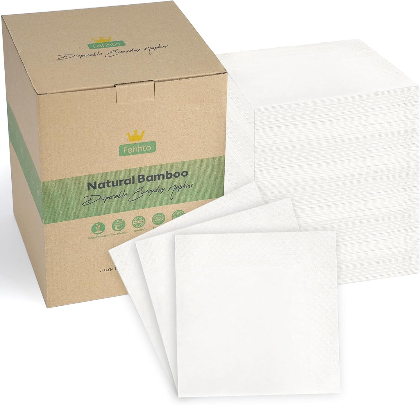 Disposable Napkins - 300 Pack 13"x13" | Eco-Friendly 2-Ply Paper Napkins for Parties & Everyday Use - Soft & Absorbent, White