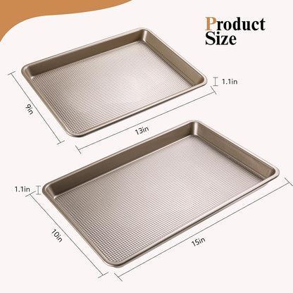 Skiennix Nonstick Baking Pan Set - Heavy Duty Cookie Sheets for Perfect Baking | 9x13in & 10x15in, Gold