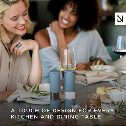 LARS NYSØM Salt and Pepper Grinder Set 2 pieces I Salt Pepper Mill with Adjustable Ceramic Grinder I Design Spice Grinder Set Manual (Stone Blue)