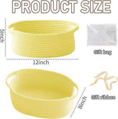 JMvicyroam Woven Storage Baskets - Small Rope Bins with Handles for Organizing Shelves | Yellow, 3-Pack