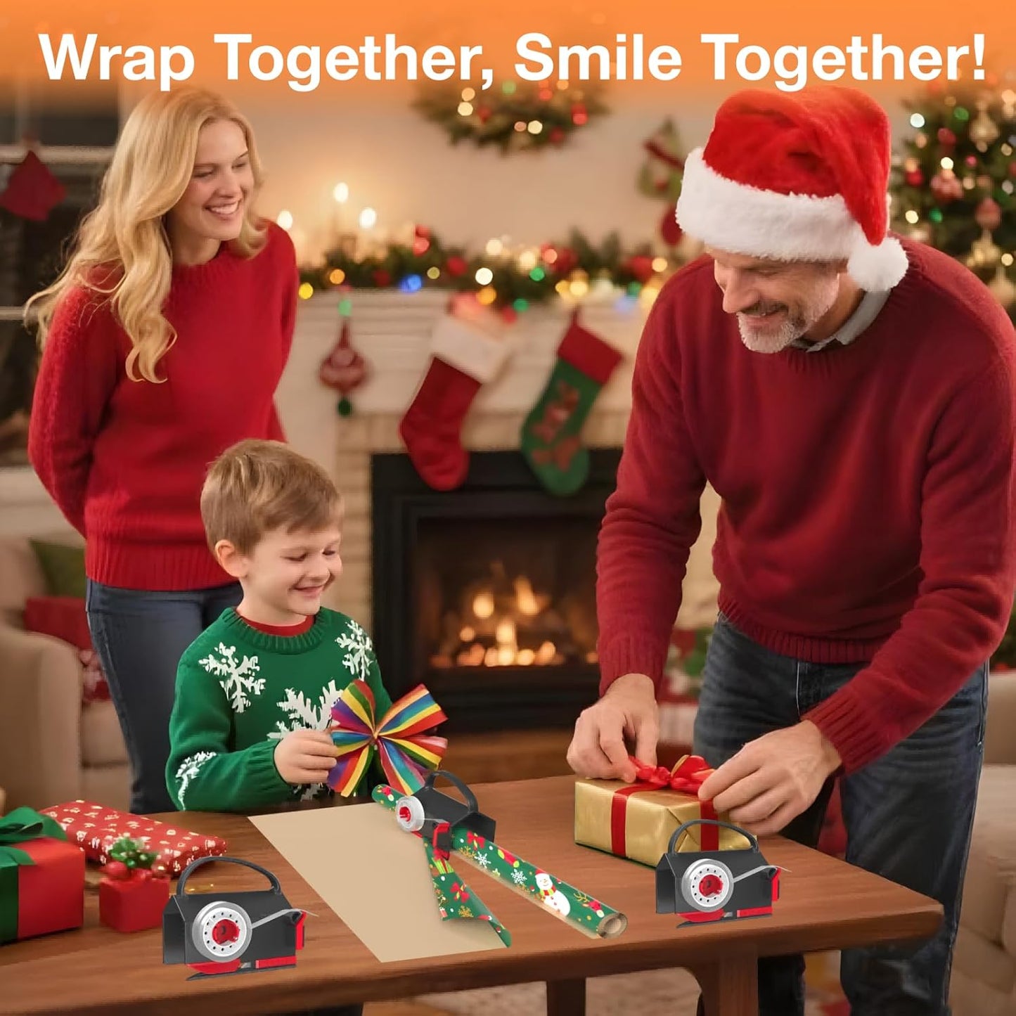 Wraprocut Wrapping Paper Cutter & Tape Dispenser - 2-Pack with 4 Tapes for Effortless Gift Wrapping