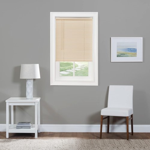 Cordless Light Filtering Mini Blind - 60 Inch Width, 64 Inch Length, 1" Slat Size - Alabaster - Cordless GII Morningstar Horizontal Windows Blinds for Interior by Achim Home Decor