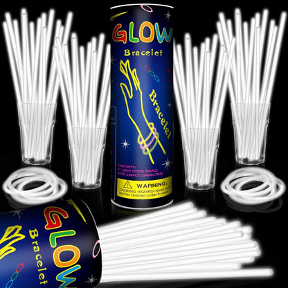 Skiennix 200 Pack Glow Sticks - 8'' White Light Up Party Favors with Connectors | Neon Glow Bracelets for Celebrations