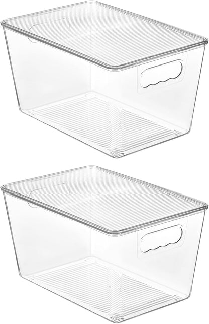 Vtopmart Clear Stackable Storage Bins - Large Plastic Containers with Lids for Pantry & Bathroom Organization | 2 Pack