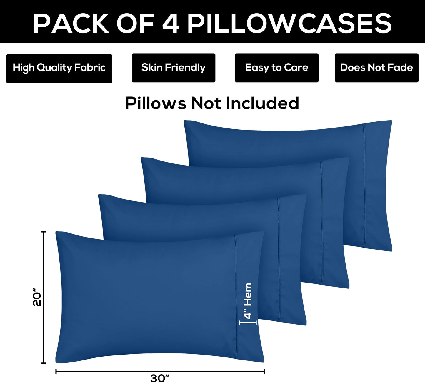 Utopia Bedding Queen Pillow Cases - 4 Pack - Envelope Closure - Soft Brushed Microfiber Fabric - Shrinkage and Fade Resistant Pillow Covers Queen Size 20 X 30 Inches (Queen, Dusk Blue)