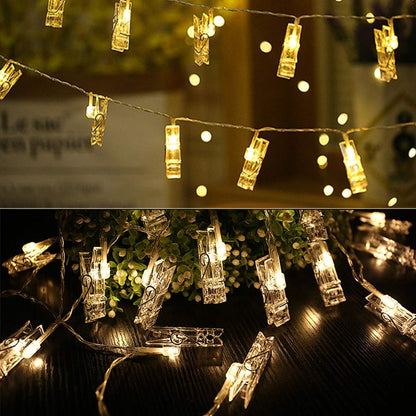Photo Clips String Lights - 20 LED Fairy Lights with Clips | 9.8Ft Battery Operated Warm White for Home Décor