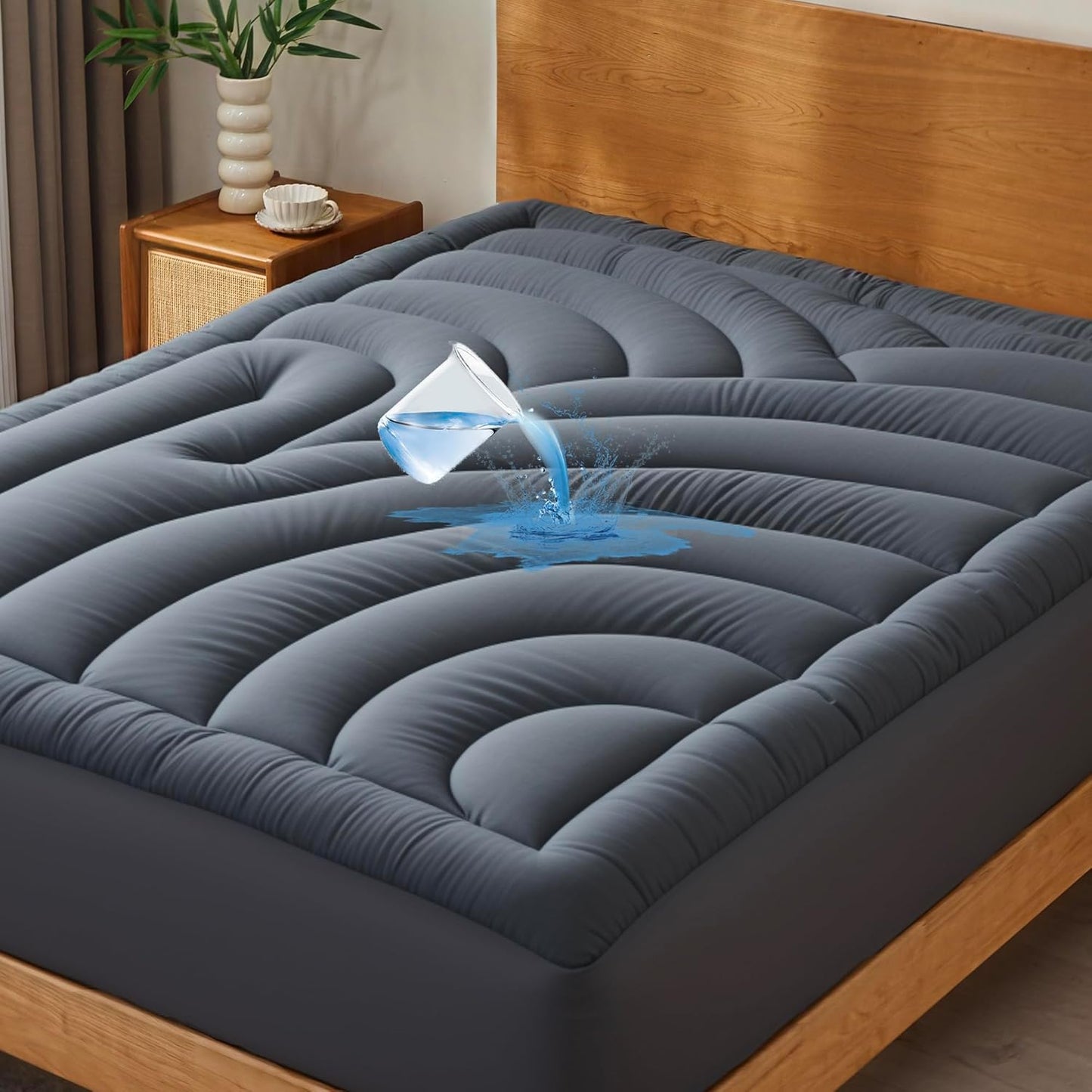 Waterproof Mattress Pad Queen, Quilted Fitted Queen Mattress Topper, Five-Layers Noiseless Mattress Protector Cover with 8"-21" Deep Pocket, Machine Washable, Grey, 60x80