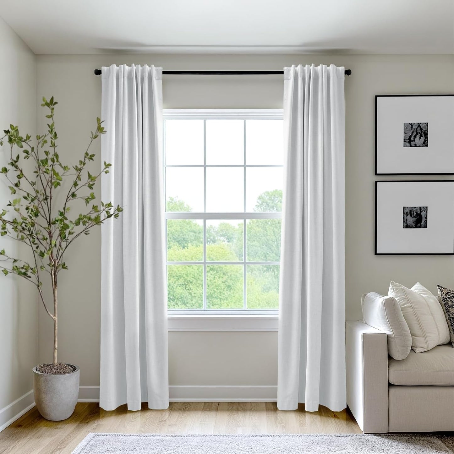 Skiennix 100% Blackout Curtains - Thermal Insulated Faux Linen | 84" Length, 2 Panels, Bright White