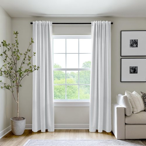 100% Blackout Shield Full Blackout Curtains for Bedroom 84 inch Length 2 Panels Set, Clip Rings/Rod Pocket Faux Linen Black Out Curtains for Living Room, Thermal Insulated, 50Wx84L, Bright White