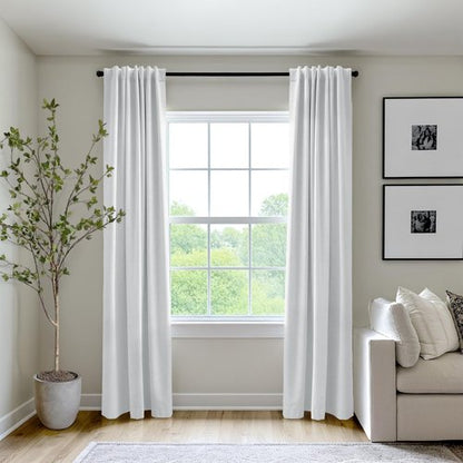 100% Blackout Shield Full Blackout Curtains for Bedroom 84 inch Length 2 Panels Set, Clip Rings/Rod Pocket Faux Linen Black Out Curtains for Living Room, Thermal Insulated, 50Wx84L, Bright White
