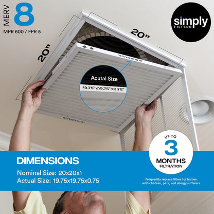 Simply 20x20x1 Air Filter - MERV 8 Furnace Filter for HVAC | 6 Pack for Dust, Pet & Allergy Control