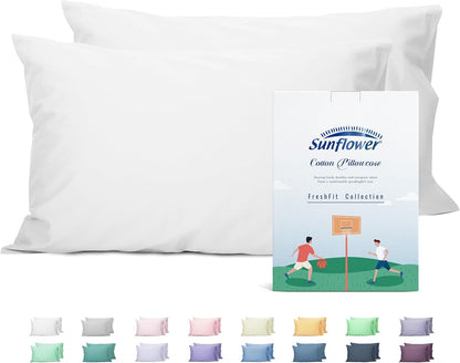 Sunflower Queen Pillowcases - Set of 2, 100% Cotton, Soft & Breathable, 20x30 Inches, Bright White