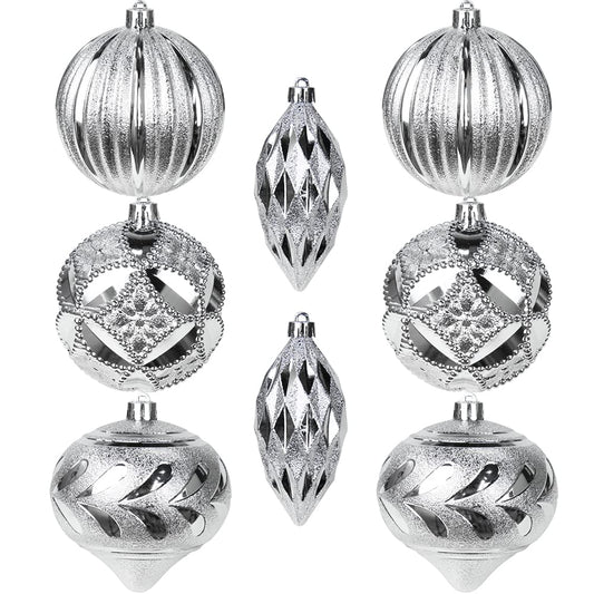 8PCS 4" Christmas Ball Ornaments Shatterproof Silver Christmas Tree Decorations Xmas Tree Balls Halloween Ornaments Décor