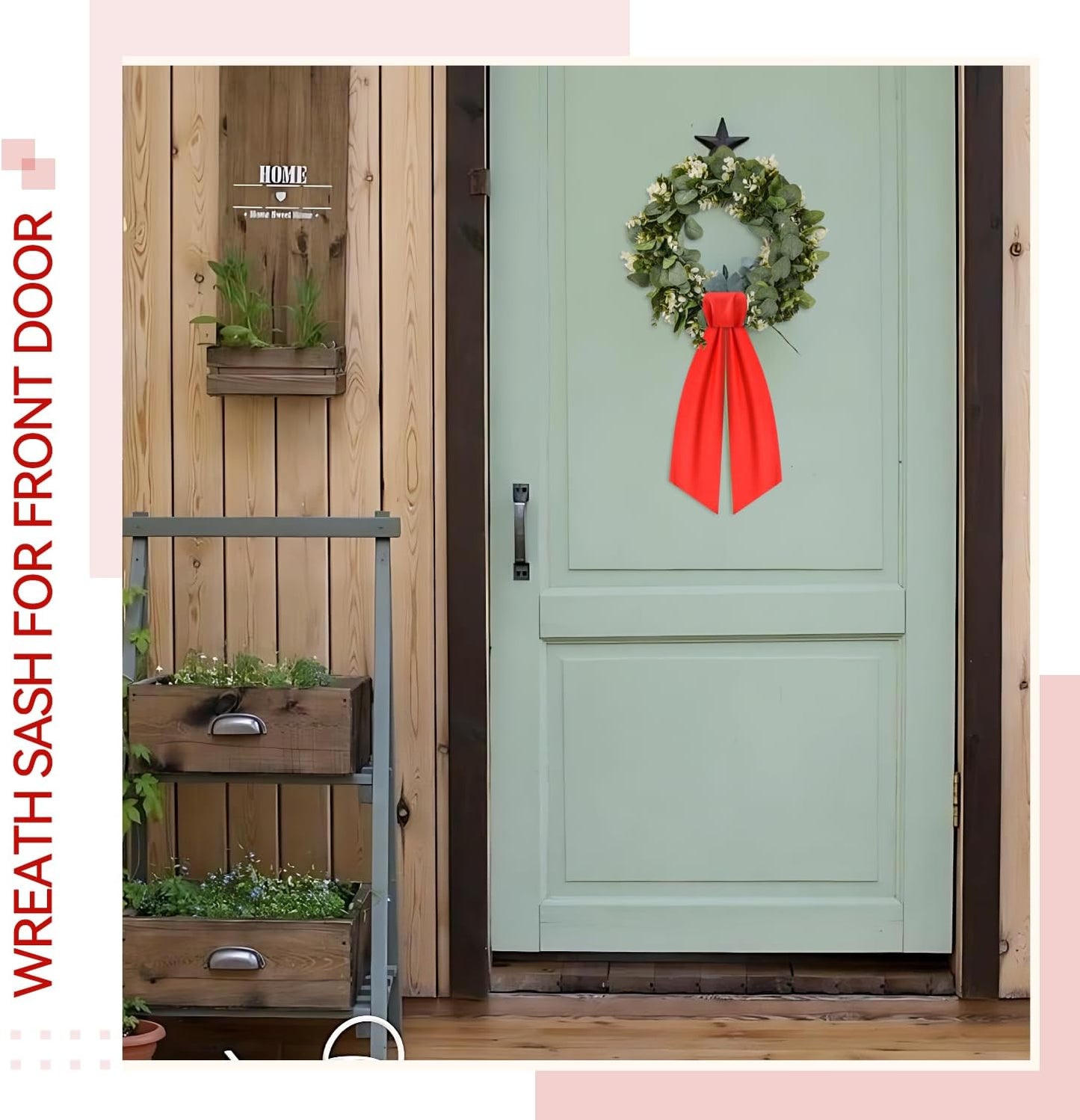 Regine Switzerland Red Wreath Sash - 2 Pcs Linen Ribbon Bow for Front Door & Porch Decor