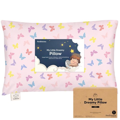 KeaBabies Toddler Pillow - Jumbo 14x20 Soft Organic Cotton | Machine Washable Travel Pillow (Flutter)