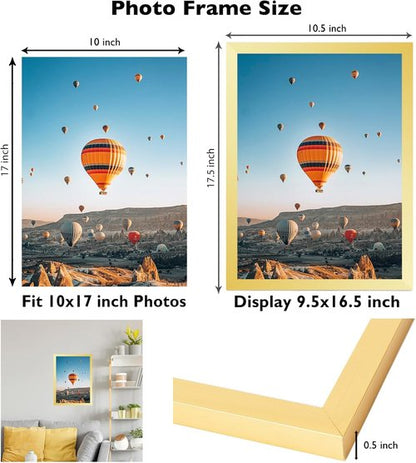 JCJMY 10x17 Gold Picture Frame - Versatile Horizontal & Vertical Wall Hanging for Photos & Posters