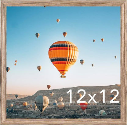 JCJMY 12x12 Inch Picture Frame - Rustic Brown Wall Gallery Frame with Shatter-Resistant Plexiglass