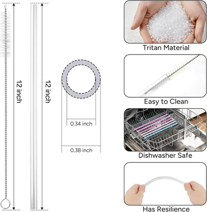 Stanley Replacement Straws - Extra Long 12-Inch Reusable Plastic Straws for 40 oz & 30 oz Tumblers | 6-Pack Clear