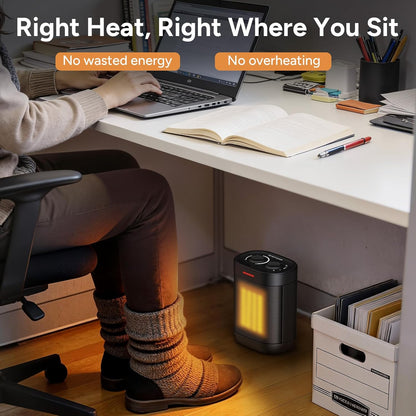 Pereysi Ceramic Personal Space Heater - 1000W/700W Low Wattage Electric Heater for Office & RV | Quiet Mini Design