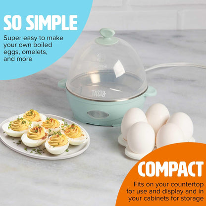 Tasty Mini Egg Cooker - 5-Egg Capacity for Perfect Hard Boiled Eggs & Omelets | Auto Shut Off, Aqua