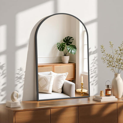 Sweetcrispy Arch Black Bathroom Wall Mirror - 24"x36" Metal Frame Vanity Mirror for Home Decor