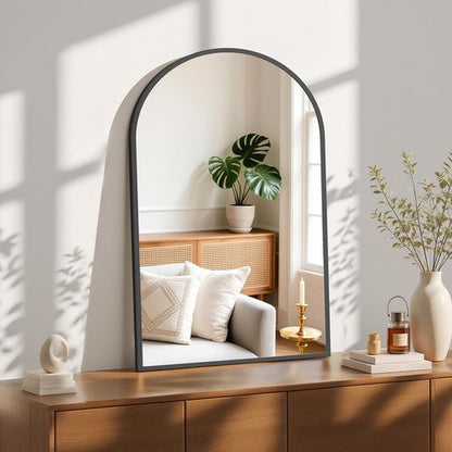 Sweetcrispy 24"x36" Arch Black Bathroom Wall Mirror, Metal Frame Vanity Mirror for Bedroom, Entryway, Living Room