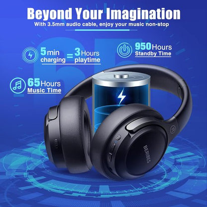 **BERIBES Bluetooth Headphones - Over-Ear Wireless Headset with 65H Playtime & HiFi Stereo Sound**