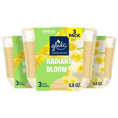 Glade 3-Wick Scented Candle Jar, Radiant Bloom, Air Freshener Infused with Essential Oils, 6.8 Oz, 3 Count