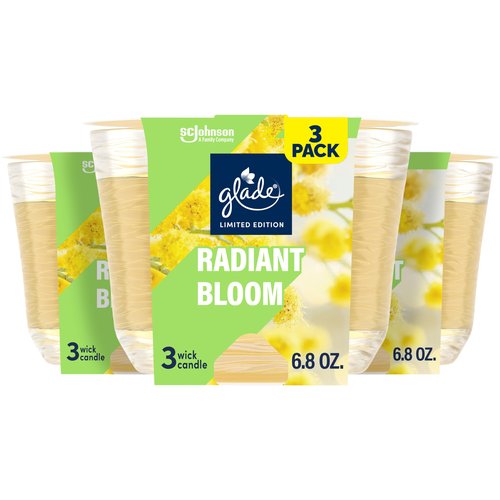 Glade 3-Wick Scented Candle Jar, Radiant Bloom, Air Freshener Infused with Essential Oils, 6.8 Oz, 3 Count