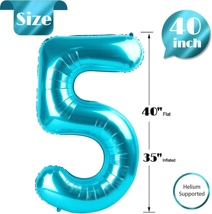Number 5 Balloon by [Brand Name] - 40 Inch Light Blue Giant Foil Balloon for 5th Birthday Party Decorations