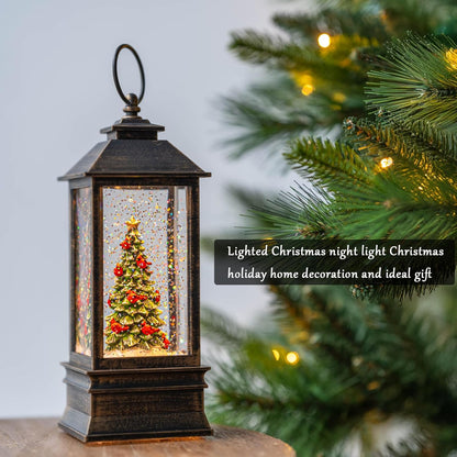 VISFLAIR 10'' Lighted Christmas Tree | Cardinal Music Snow Globe Water Lantern with Glitter