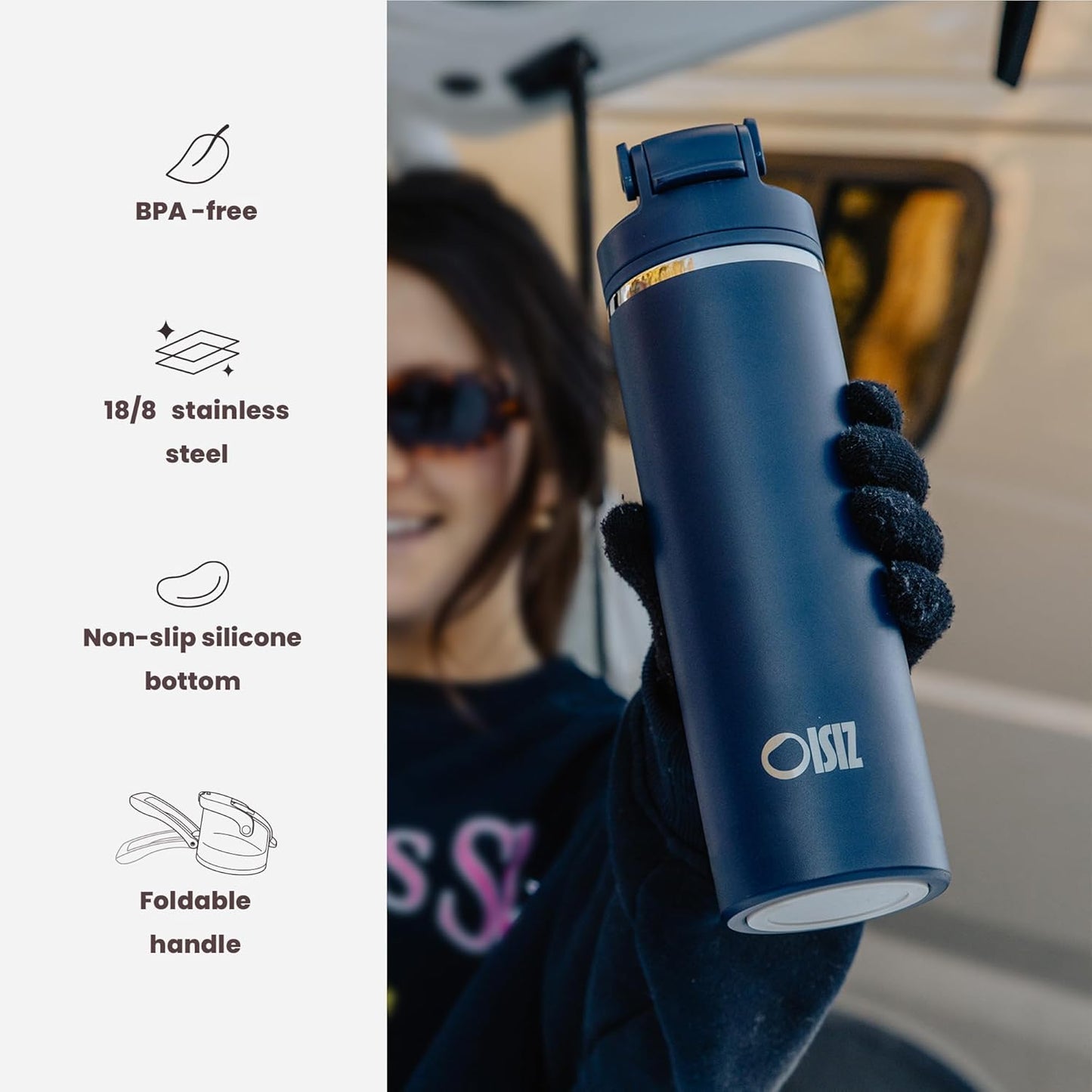 OISIZ Insulated Water Bottle - 24 oz Vacuum Stainless Steel | 2-in-1 Spout & Straw Lid, Leakproof