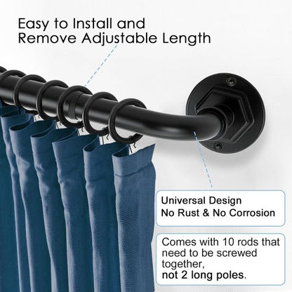 Byondeth Curtain Rods - Adjustable Blackout Wrap Around | 16 to 144 Inches, 1 Inch Diameter, Black