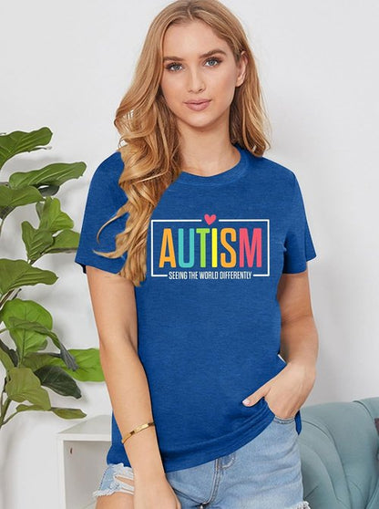 Ithalt Autism Awareness Shirt - Women's Blue T-Shirt for Autistic Moms | Puzzle Piece Design, Short Sleeve