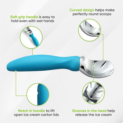 Spring Chef Ice Cream Scoop - Professional Heavy-Duty Scooper with Comfortable Handle | Teal Color