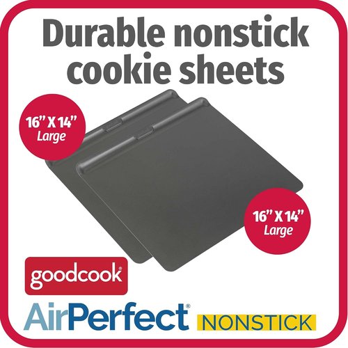 GoodCook AirPerfect Cookie Sheets Set - Nonstick Carbon Steel for No-Burn Baking | 16 x 14-Inch, Gray
