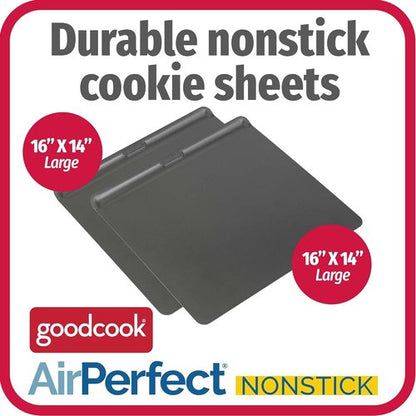 GoodCook AirPerfect Cookie Sheets Set - Nonstick Carbon Steel for No-Burn Baking | 16 x 14-Inch, Gray