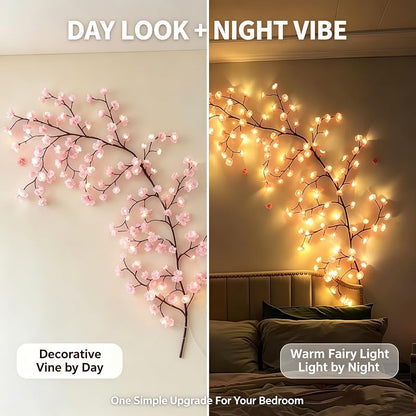 5.2 ft 72 LED Cherry Blossom Lights with Remote – DIY Bendable Pink Flower Vine (Variation: 72LED-5.2FT)