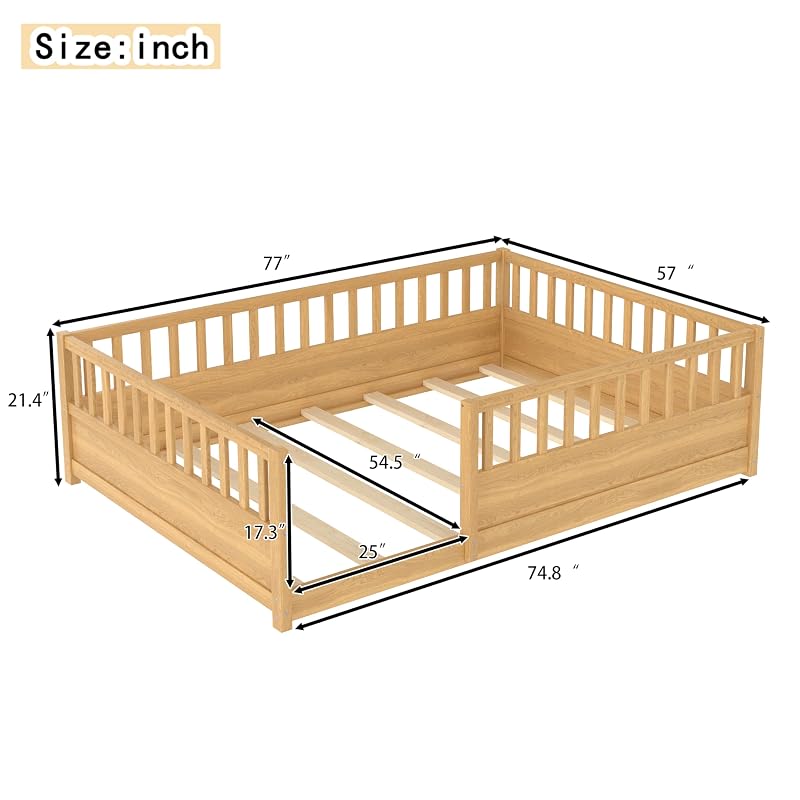 Montessori Floor Bed Full Size with High Guardrails – Natural + Full (Bellemave)
